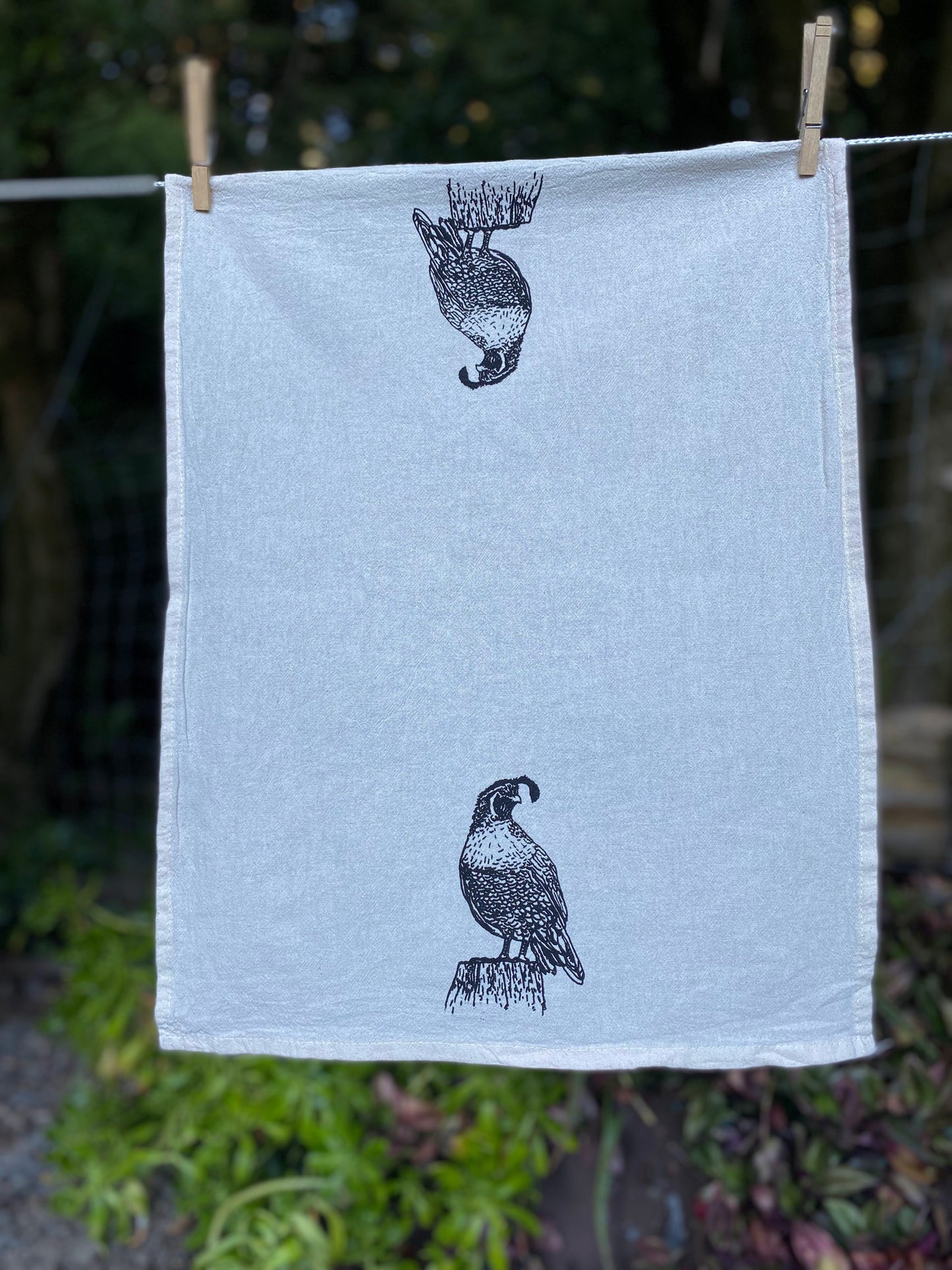 Quail tea towel