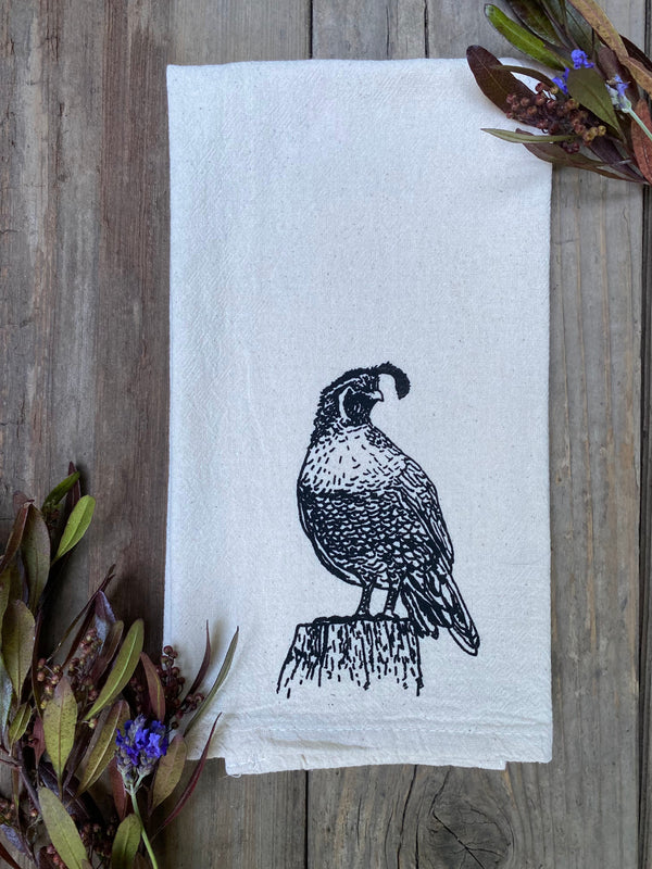 Quail tea towel